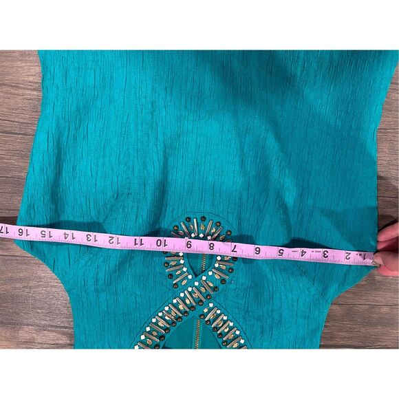 Laundry by Shelli Segal Embellished Collar Teal Sleeveless Mini Dress Size 4 - Picture 13 of 14